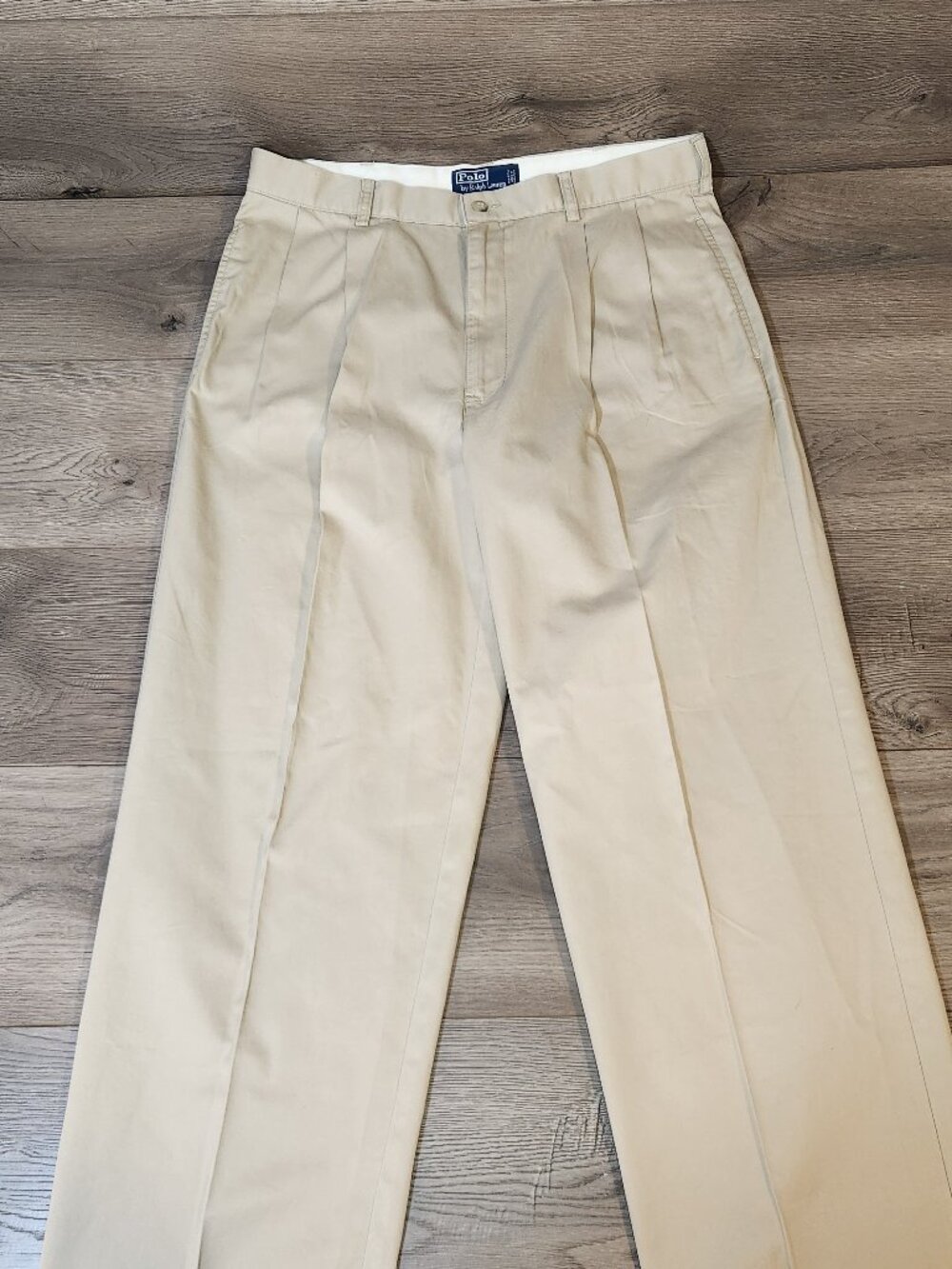 Polo Ralph Lauren Hammond Pant Mens 35x32 Khaki Pleated Cotton Casual Chinos VTG